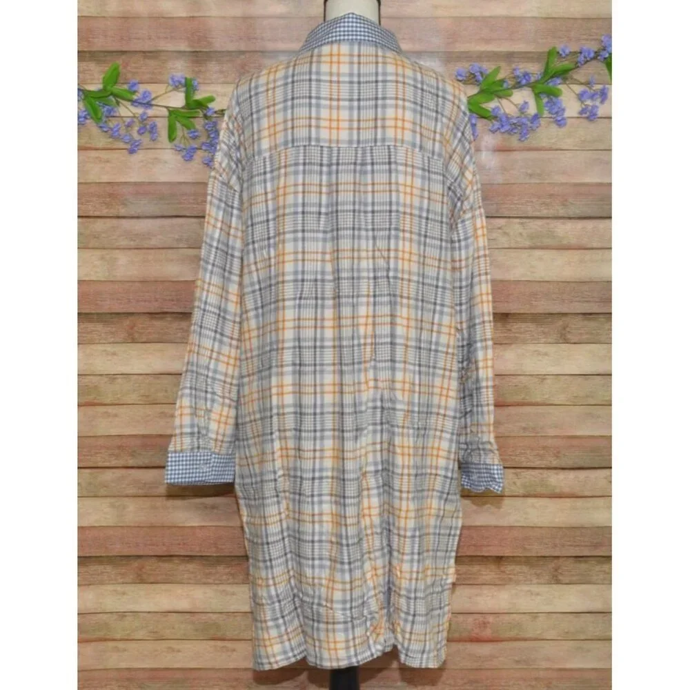 NWT Roudelain Womens XL Long Sleeve Flannel Sleep Shirt Nightgown Plaid Gingham